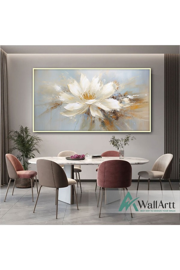Offwhite Flower with Gold Foil 3d Heavy Textured Partial Oil Painting